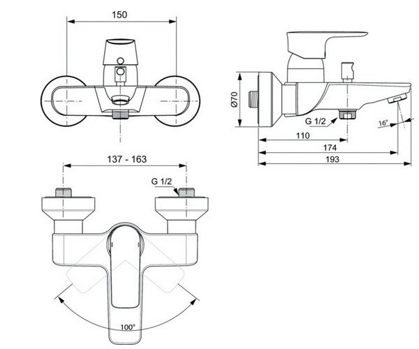 смеситель для ванны IDEAL STANDARD CONNECT AIR